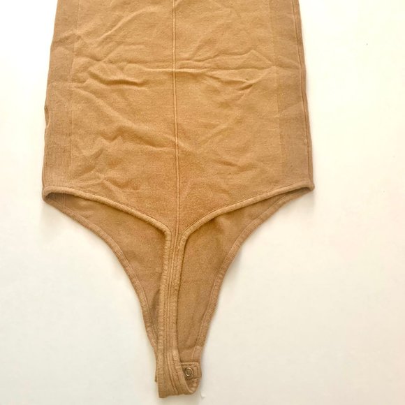 Yummy Sweater Co. Women’s Tan Shoulder Strap Fitted Soft Sweater Bodysuit - Picture 8 of 8